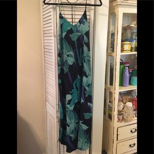Loft Rayon Floral Blue Maxi Dress